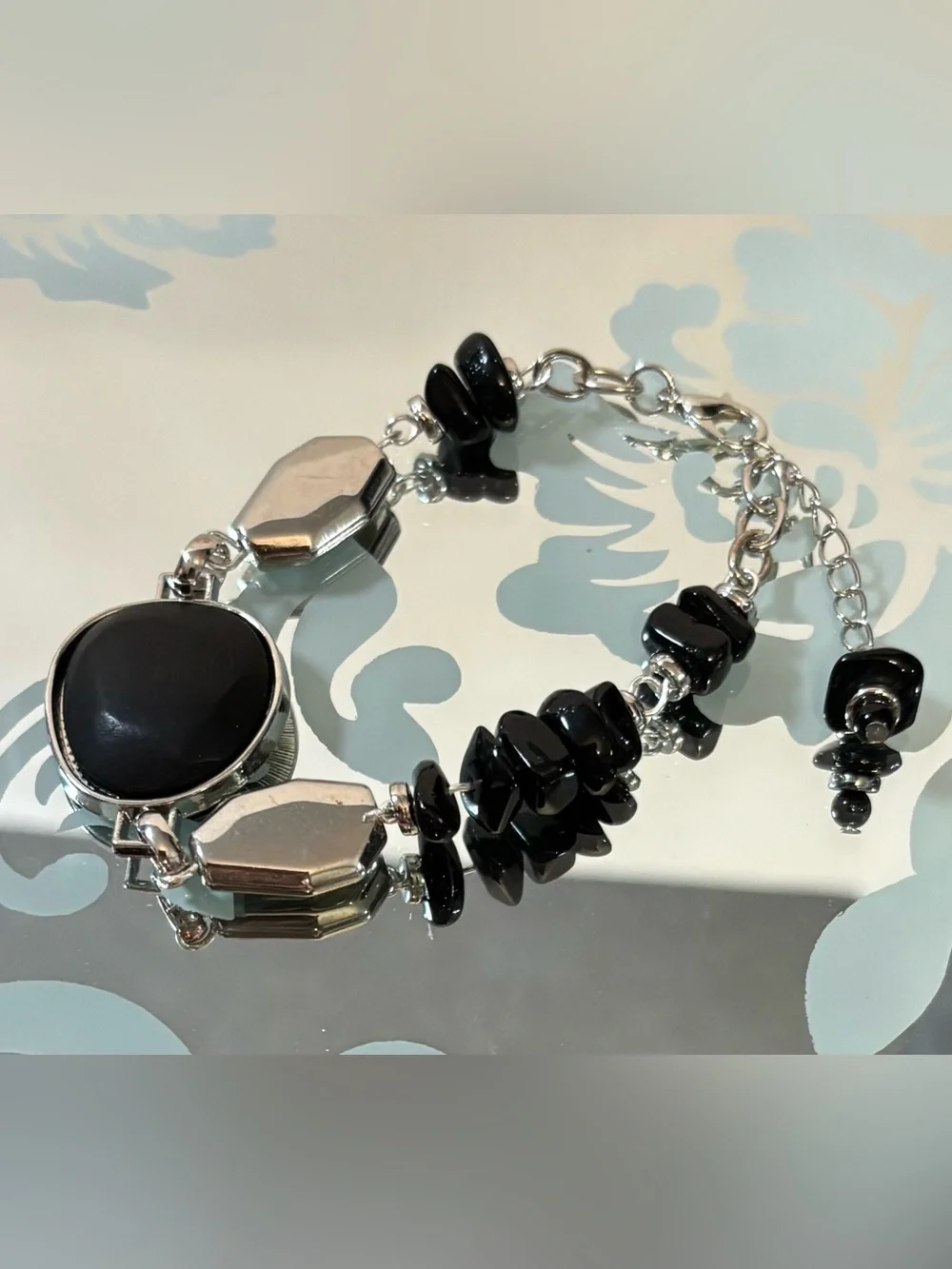 Black Stone Obsidian Chain Bracelet - Women's Jewelry